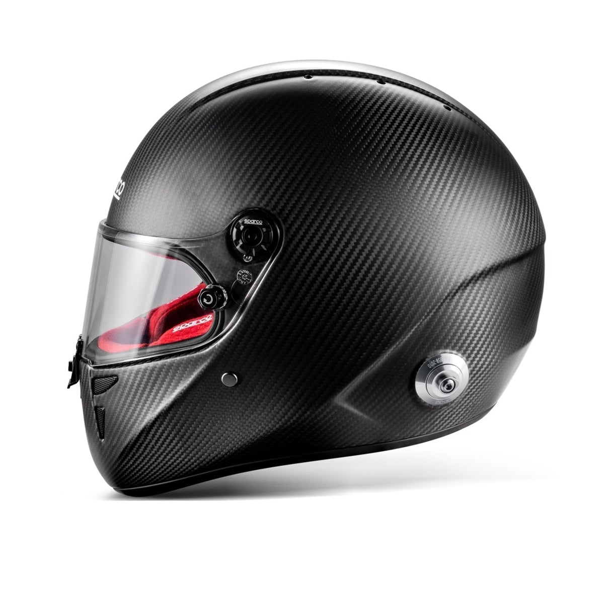 Sparco Stealth RF Carbon Helmet SA2025 / FIA 8859-2024 (Left Side, Red Lining)