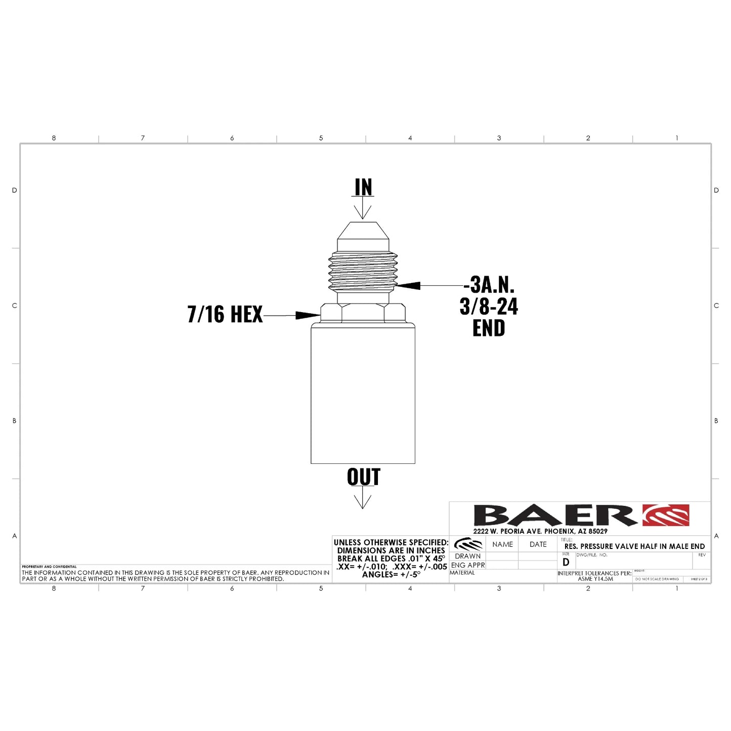Baer Brakes 6805147 2lb Residual Pressure Valve -3AN Male