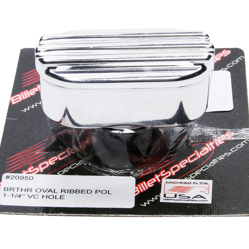 Billet Specialties Billet Breather Oval Ribbed 1-1/4" VC Hole 20950