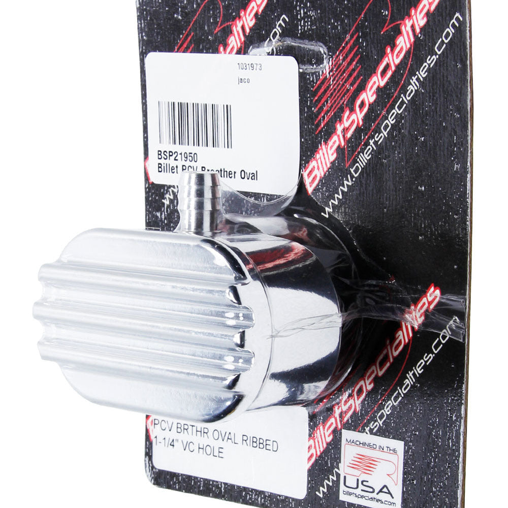 Billet Specialties Billet PCV Breather Oval Ribbed 1-1/4" VC Hole 21950