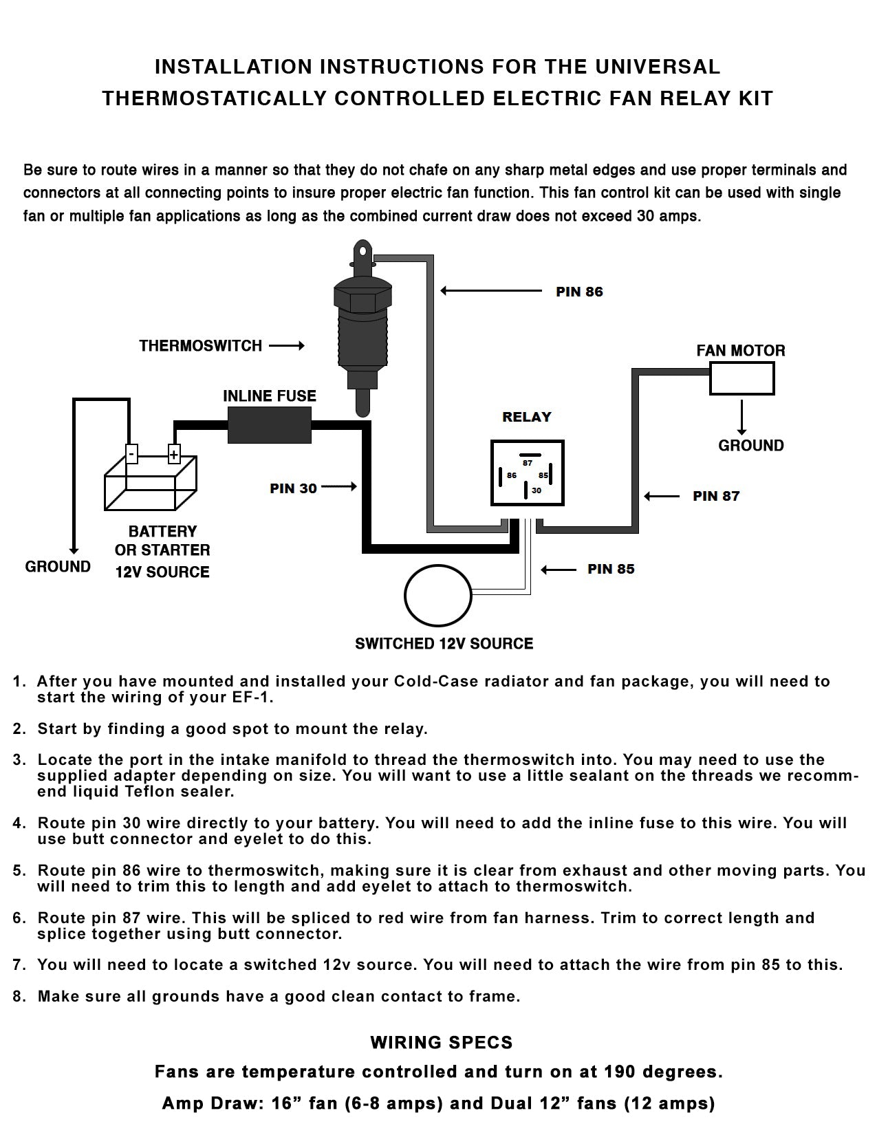Cold Case Radiators Electric Fan Relay Wiring Kit Diagram