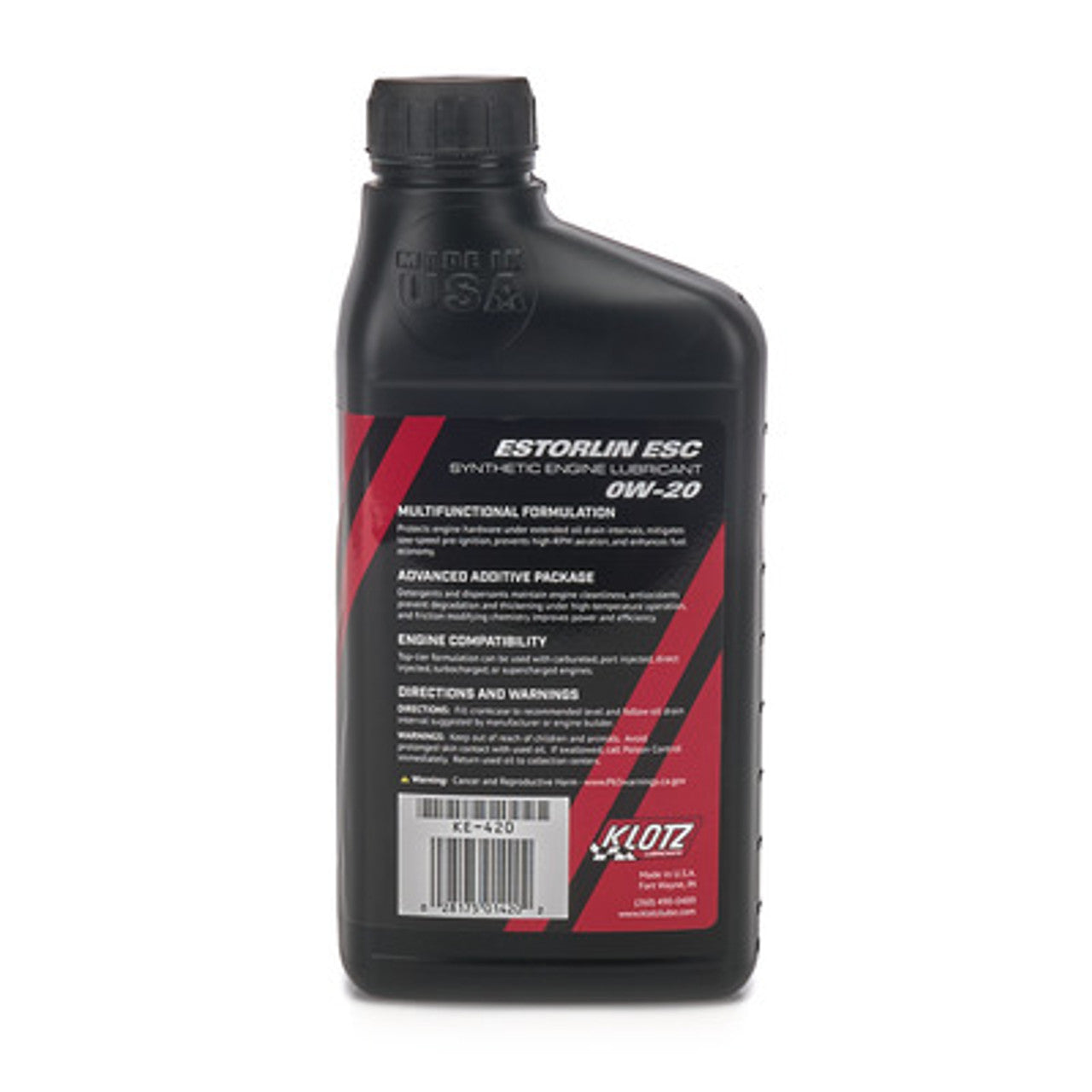 Klotz Estorlin ESC Synthetic Motor Oil 0W-20 (back label)