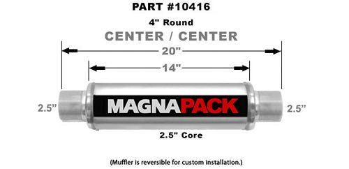 MagnaFlow Stainless Bullet Muffler 2.5" In/Out 10416 (Technical Dimension Diagram)