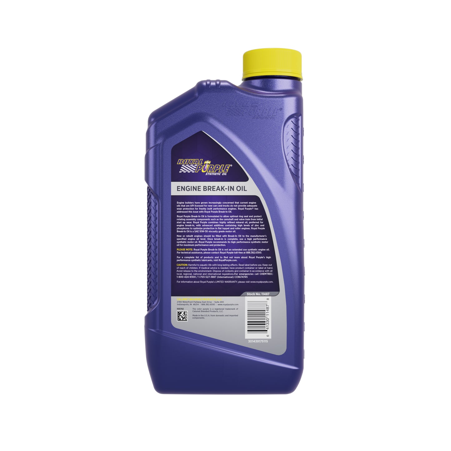 Royal Purple Engine Break-In Oil (back label)