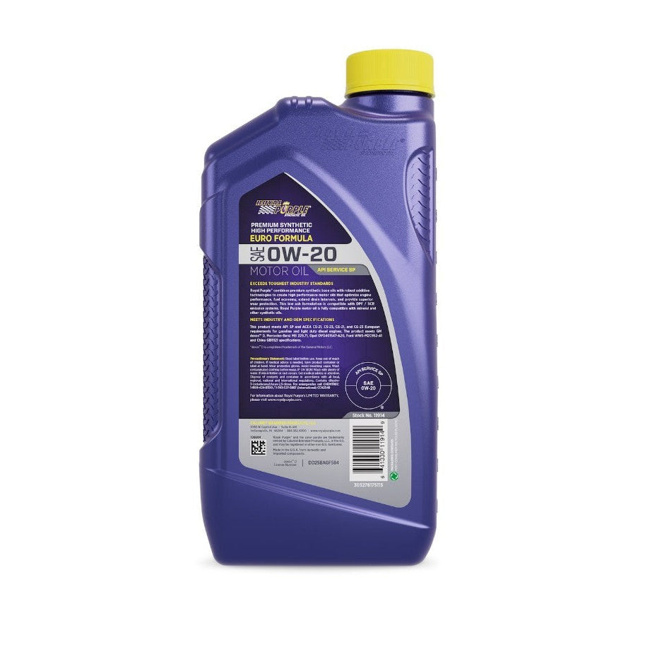 Royal Purple Euro Formula Oil 0W20 11914 (back label)