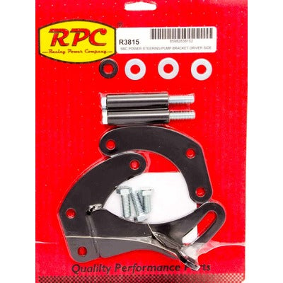 Racing Power SBC Saginaw Power Steer Bracket Short Water Pump Black R3815