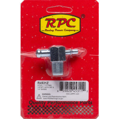 Racing Power Steel T Fitting 3/8" NPT 3/8" & 1/4" Barbs R4531Z