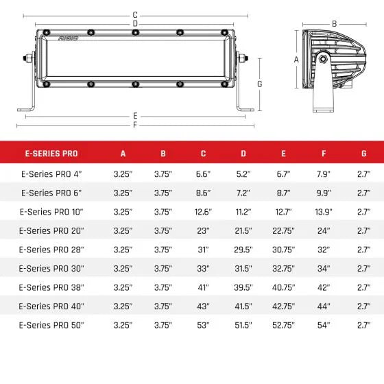 Rigid E-Series Pro Lighbar Dimensions