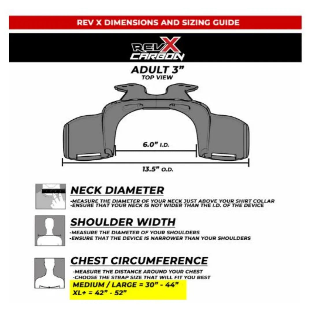 NecksGen REVX Carbon Head & Neck Restraint NG800Necksgen Rev X Dimensions and Sizing Guide