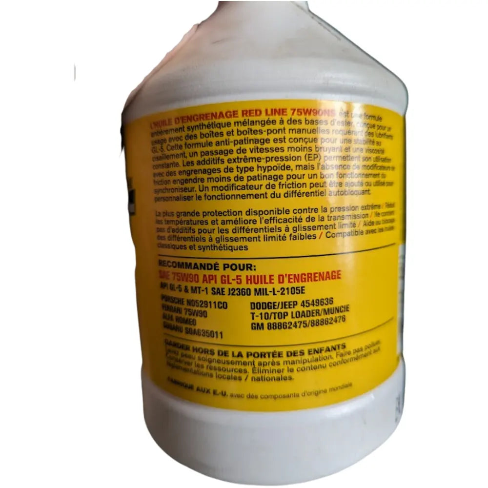 Red Line 75W90 GL-5 Gear Oil Back Label