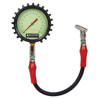 Allstar Tire Pressure Gauge 0-15 PSI 4in Glow