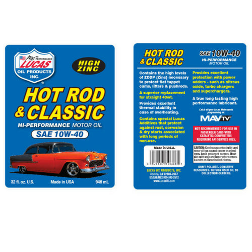 Lucas 10W-40 Hot Rod & Classic Engine Oil