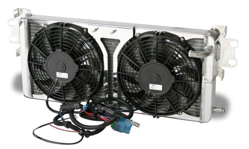 AFCO Racing Heat Exchanger Aluminum Satin 2007-12 Shelby GT500 Double Pass (L - 26-1/4”) X (W - 5-3/8”) X (H - 11-3/8”) With Fans 80280PRO