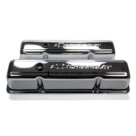 Small Block Chevy (SBC) Chrome Bowtie Valve Covers - Tall w/o Baffle