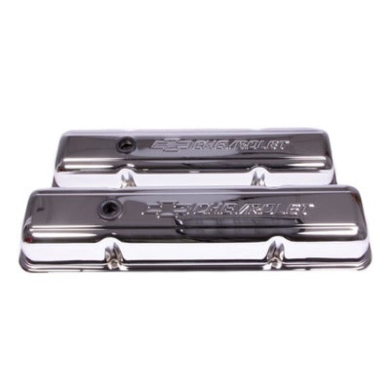 Small Block Chevy (SBC) Chrome Bowtie Valve Covers - Short w/Baffle