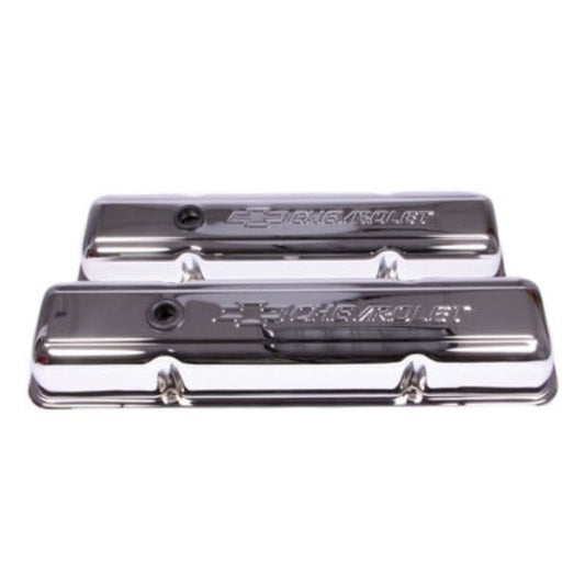 Small Block Chevy (SBC) Chrome Bowtie Valve Covers - Short w/Baffle