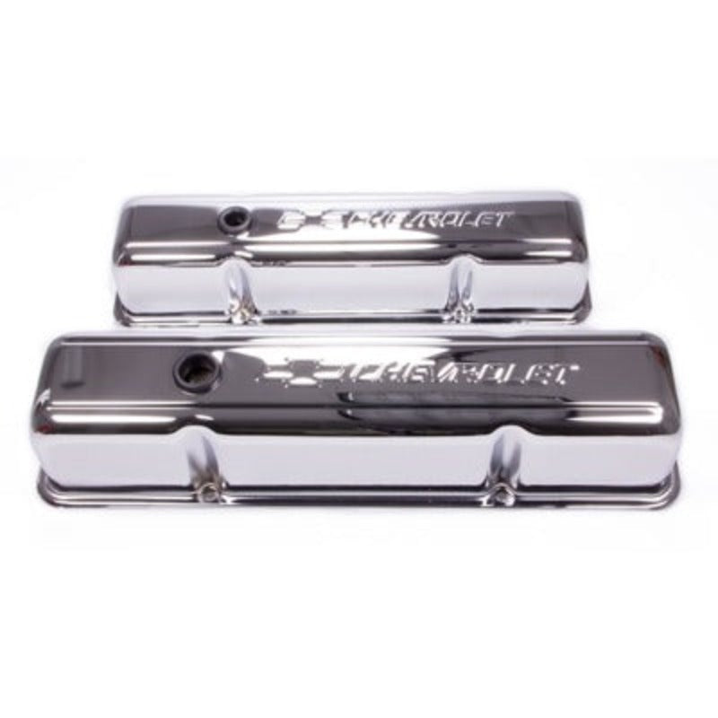 Small Block Chevy (SBC) Chrome Bowtie Valve Covers - Tall w/Baffle