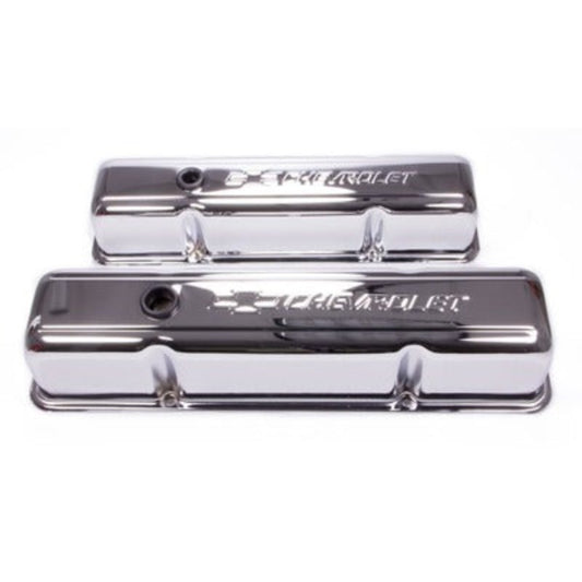 Small Block Chevy (SBC) Chrome Bowtie Valve Covers - Tall w/Baffle