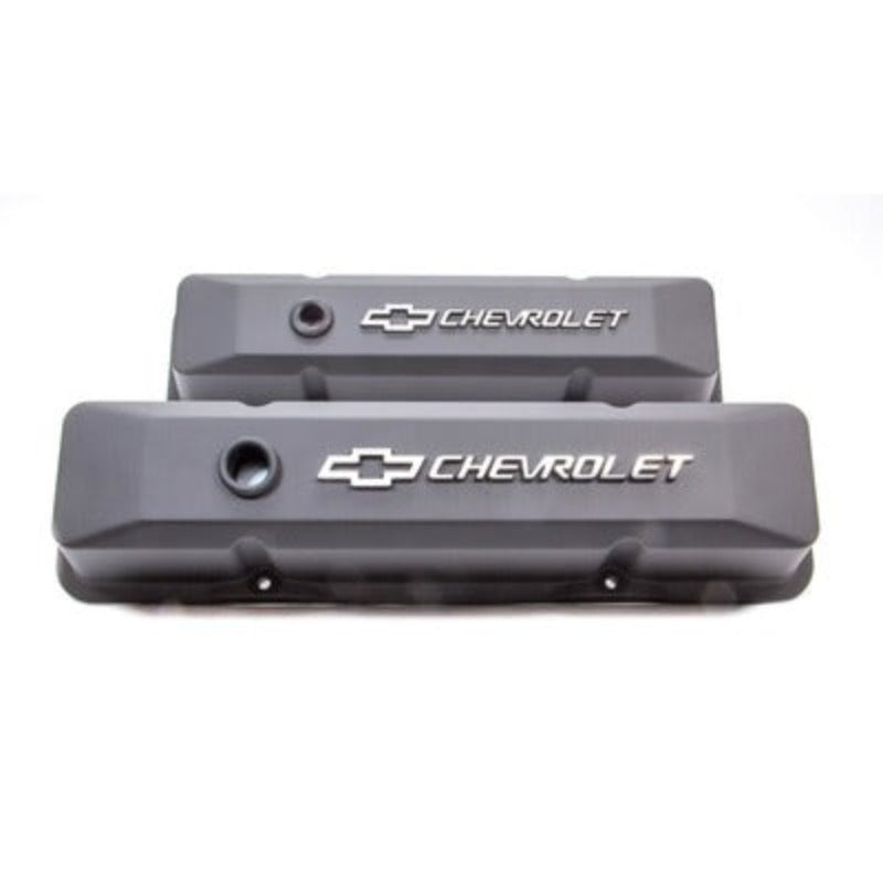 Small Block Chevy (SBC) Black Crinkle Diecast Valve Covers - Raised Emblem