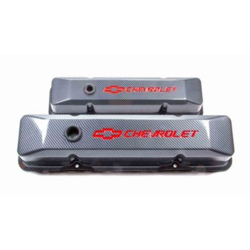 Small Block Chevy (SBC) Carbon Style Diecast Valve Covers Recessed
