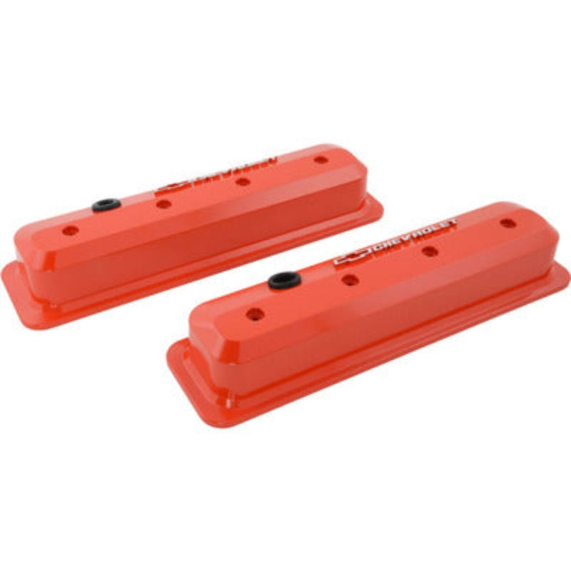 Small Block Chevy (SBC) Valve Covers Slant Edge Orange