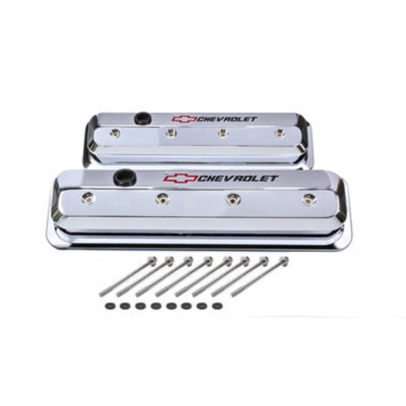 Small Block Chevy (SBC) Valve Covers Slant Edge Chrome