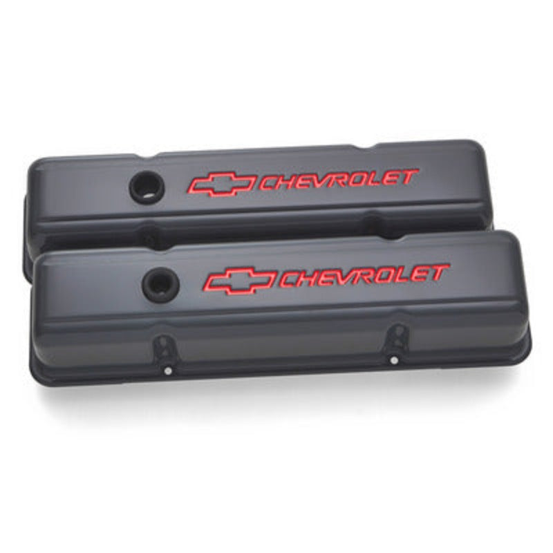 Small Block Chevy (SBC) Valve Covers Shark Gray - Bowtie Logo