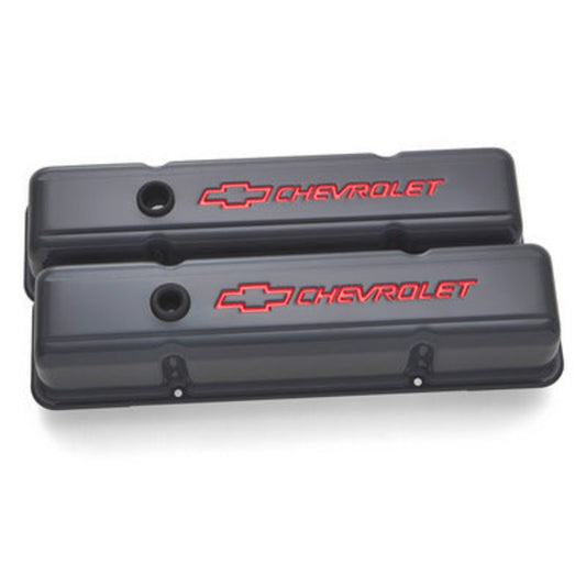 Small Block Chevy (SBC) Valve Covers Shark Gray - Bowtie Logo