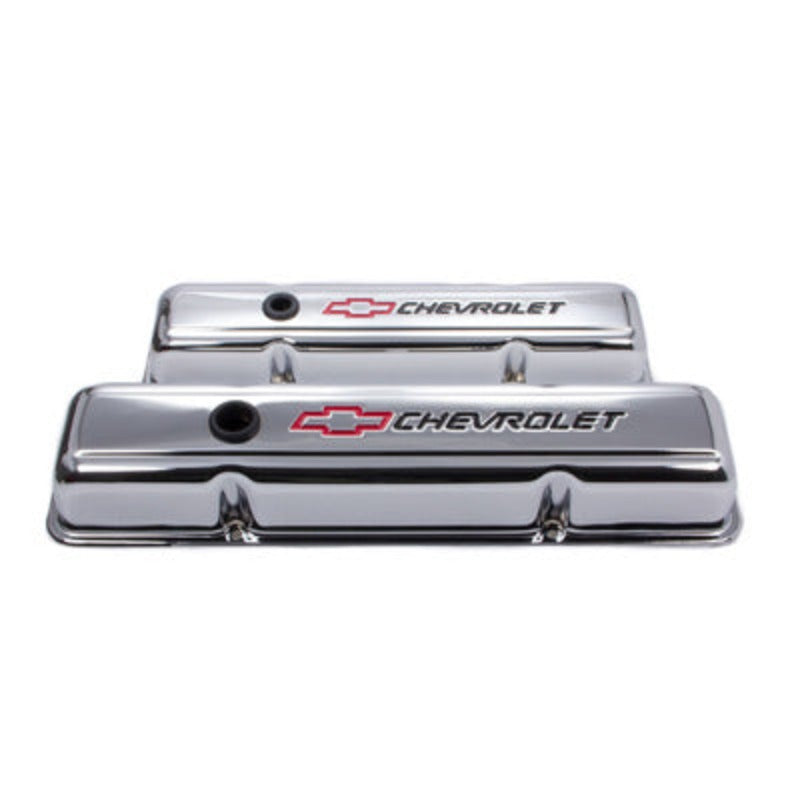 Small Block Chevy (SBC) Chrome Valve Covers Short with Baffle