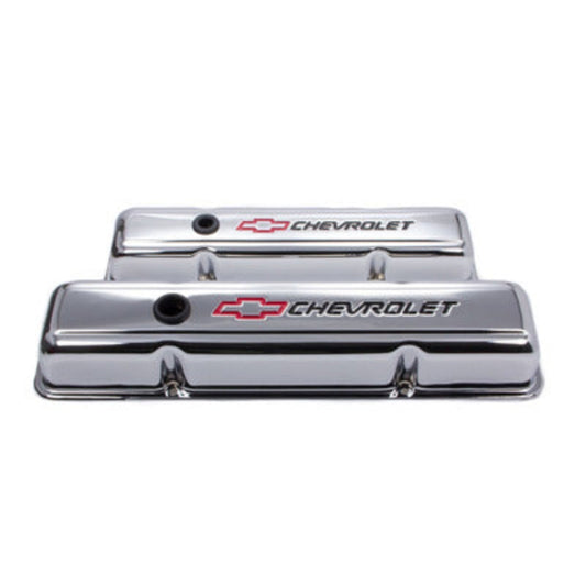 Small Block Chevy (SBC) Chrome Valve Covers Short with Baffle