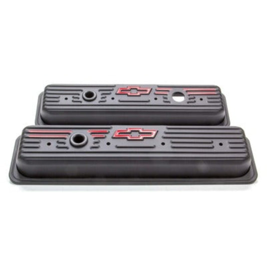 Small Block Chevy (SBC) Black Crinkle Center Bolt Valve Covers Short with Baffle