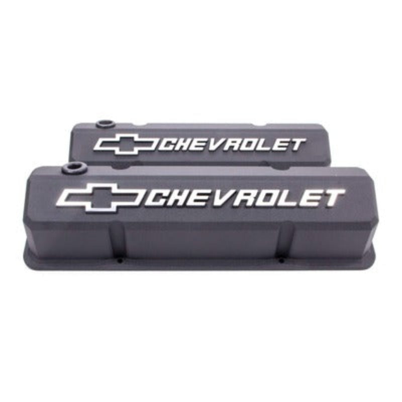 Small Block Chevy (SBC) Slant Edge Black Crinkle Valve Covers Tall