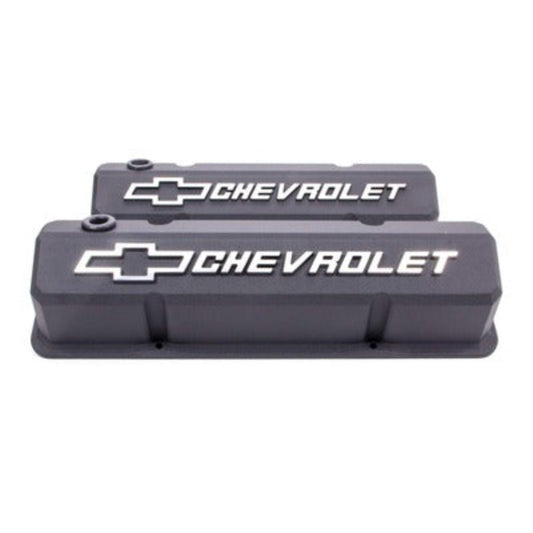 Small Block Chevy (SBC) Slant Edge Black Crinkle Valve Covers Tall