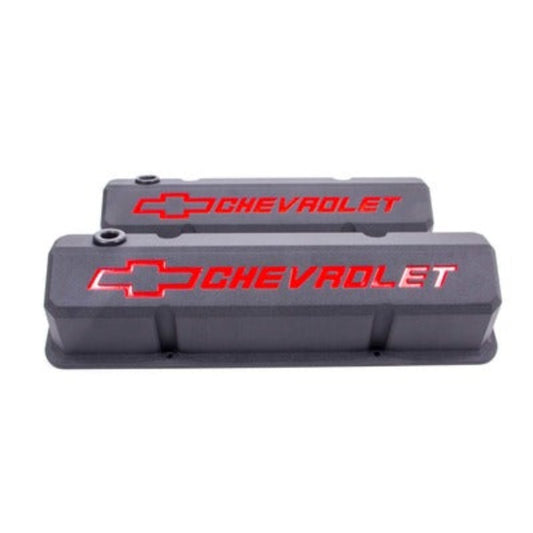 Small Block Chevy (SBC) Slant Edge Black Crinkle Valve Covers Tall