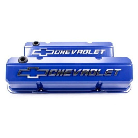 Small Block Chevy (SBC) Slant Edge Valve Covers - Die Cast - Blue
