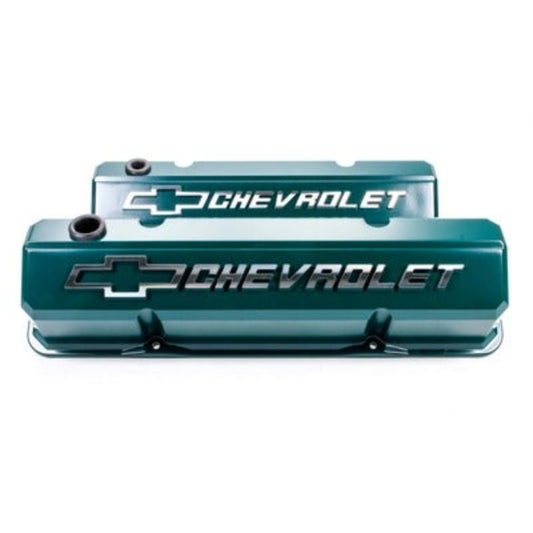 Small Block Chevy (SBC) Slant Edge Valve Covers - Die Cast - Green