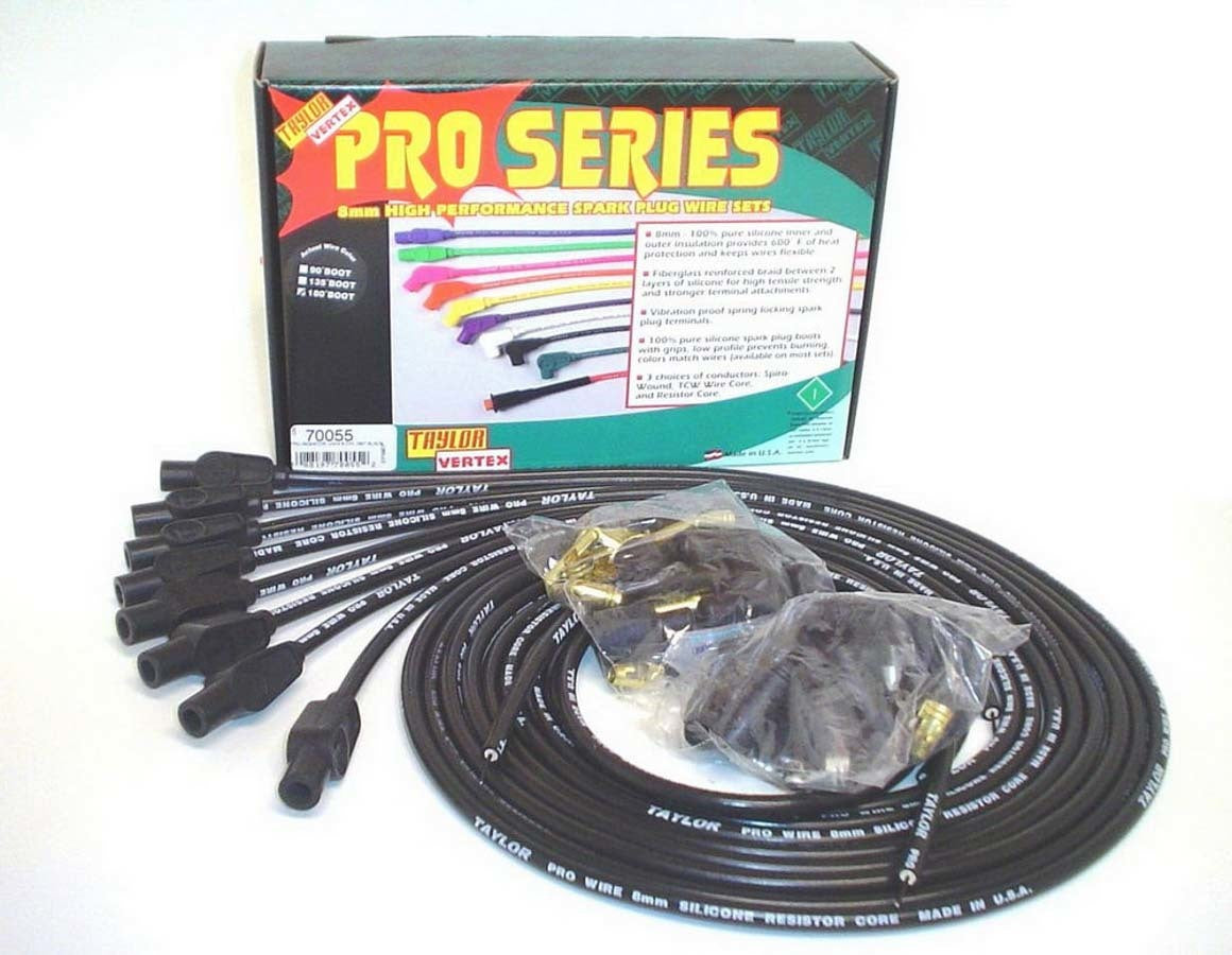 Taylor Cable Spark Plug Wire Set 8mm Black Pro Wire 180 Degree 70055