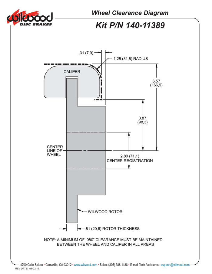 Wilwood Brakes Wheel Clearance Diagram 140-11389
