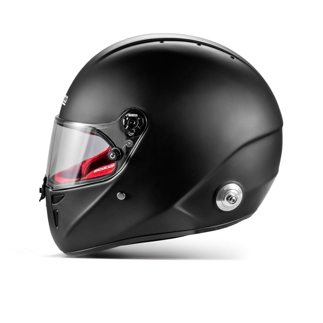 Sparco Stealth RF Helmet SA2025 (Left Side, Black with Red Lining)