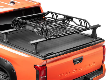 RealTruck Elevate Cargo Basket shown on roof rack of truck bed