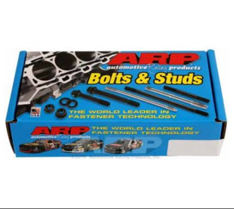ARP bolts and studs packaging with engine block image on a white background