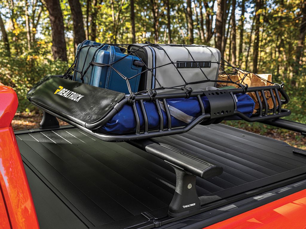 RealTruck Elevate Cargo Basket  provides extra cargo space for road trips