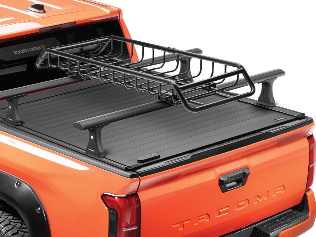 RealTruck Elevate Cargo Basket (Narrow) shown on roof rack of truck