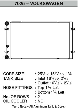 CSF Radiator 7025 Dimensions - Volkswagen