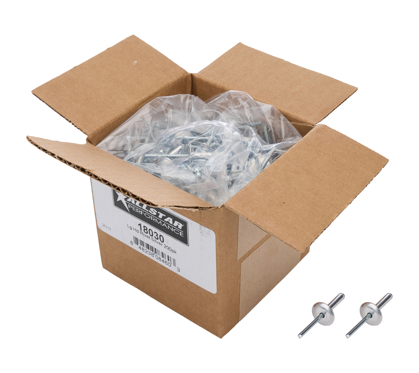Box of Allstar Large Head Rivets Silver 250pk