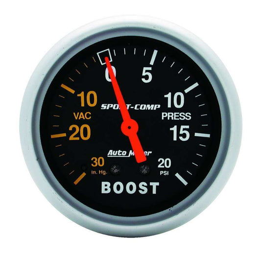 AutoMeter Sport-Comp Gauge, Boost-Vac. 30 In./20 PSI/Mechanical, part # 3401