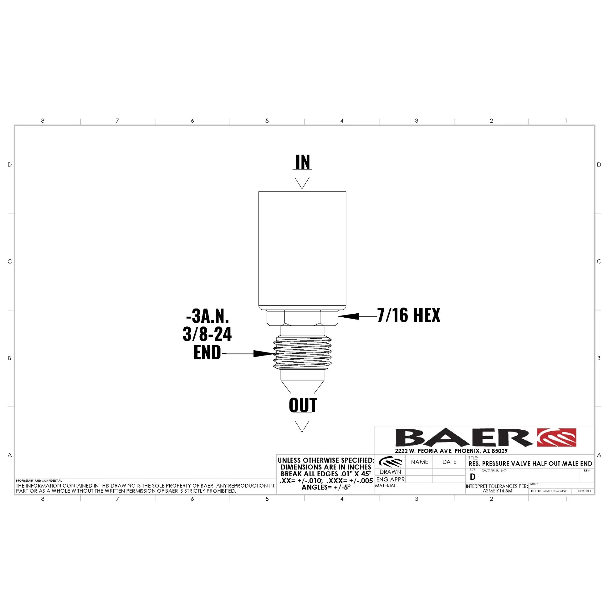Baer Brakes 6805147 2lb Residual Pressure Valve -3AN Male (Diagram)