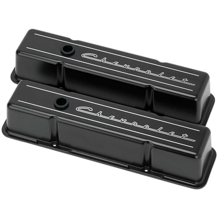 Billet Specialties SBC Tall Valve Cover Chevrolet Script Black BLK95223