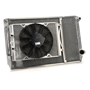 Double Pass Racing Radiator with Integrated Oil Cooler and Fan