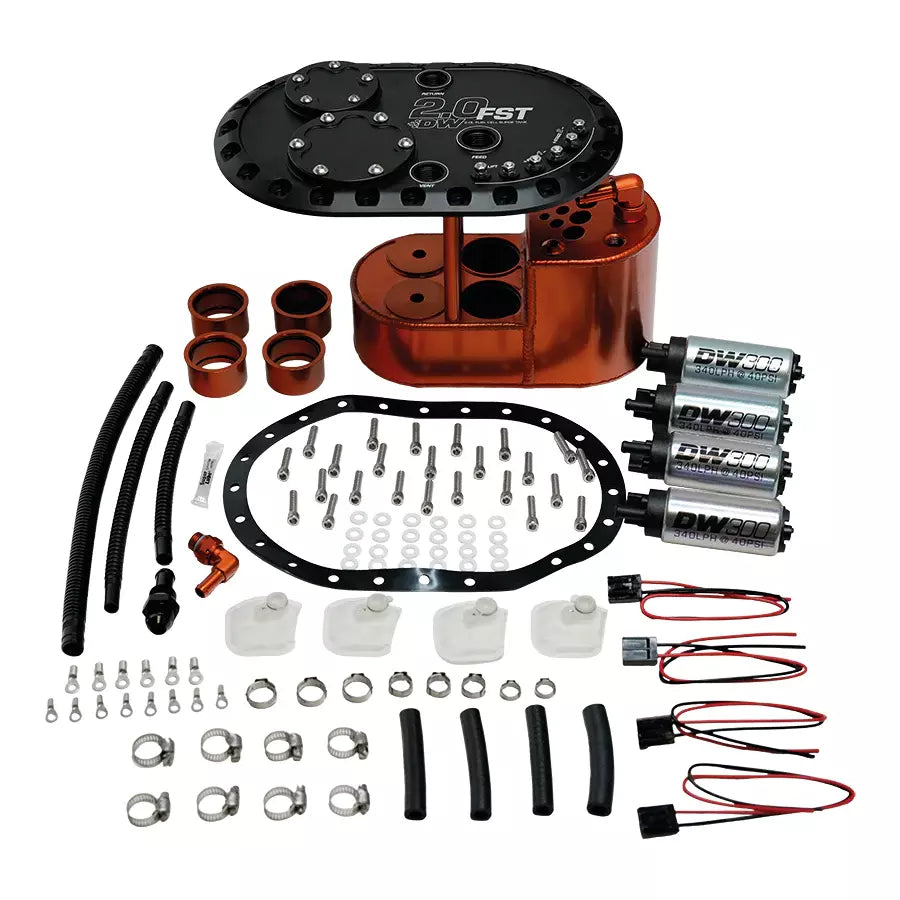 DeatschWerks 6-301-20FST 2.0L Staged Fuel Cell Surge Tank w/4 DW300 Fuel Pumps Universal